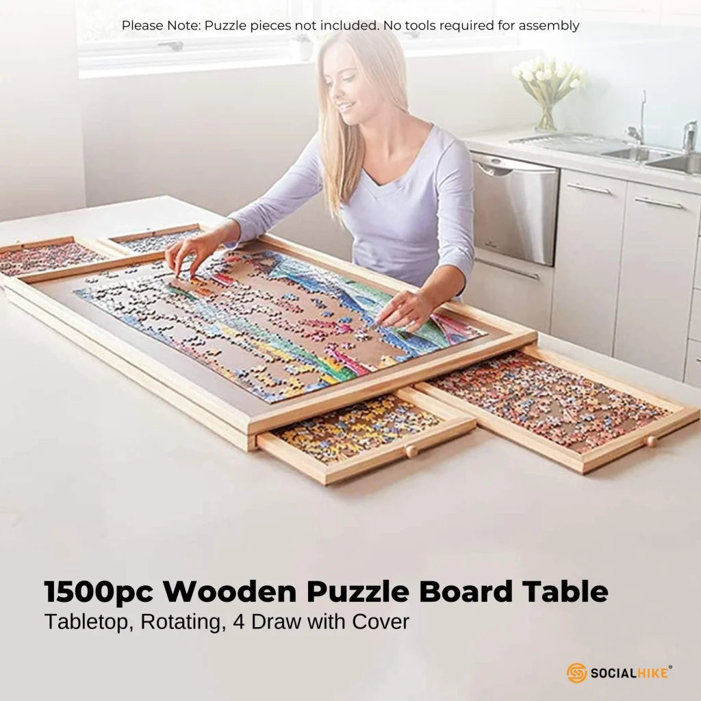 Social Hike 1500pcs Puzzle Board 4 Drawer Wooden