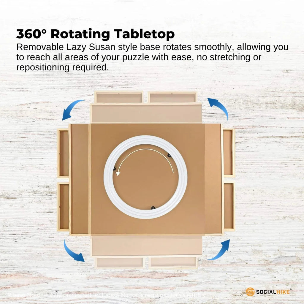 Puzzle Board 4 Drawer Cover Wooden Rotating Tabletop Social Hike 1500pcs