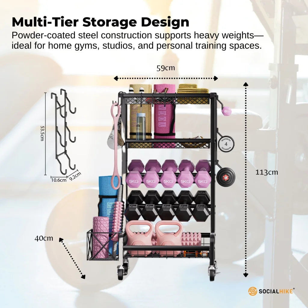 Social Hike Gym Equipment Storage Rack on Wheels