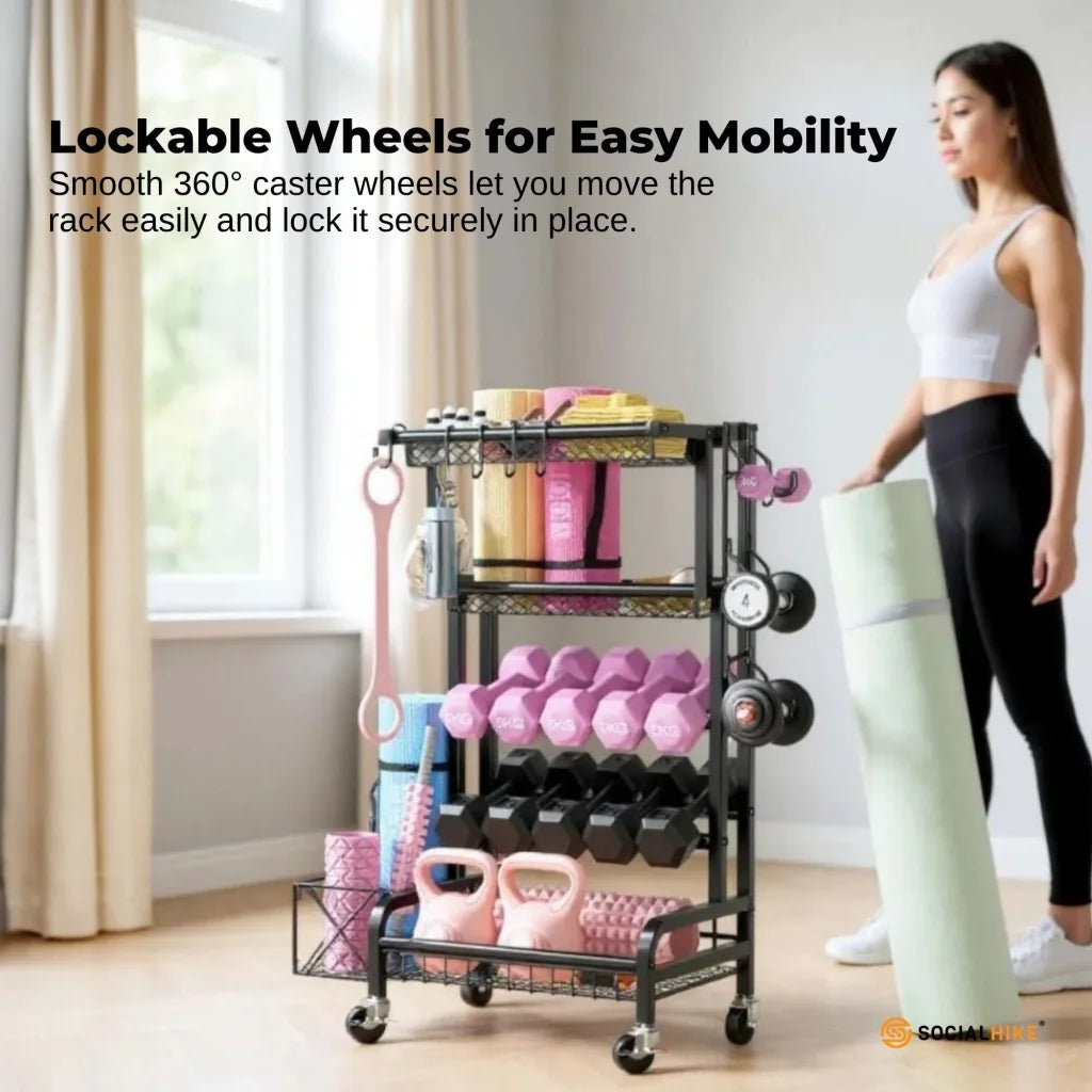 Social Hike Gym Equipment Storage Rack on Wheels