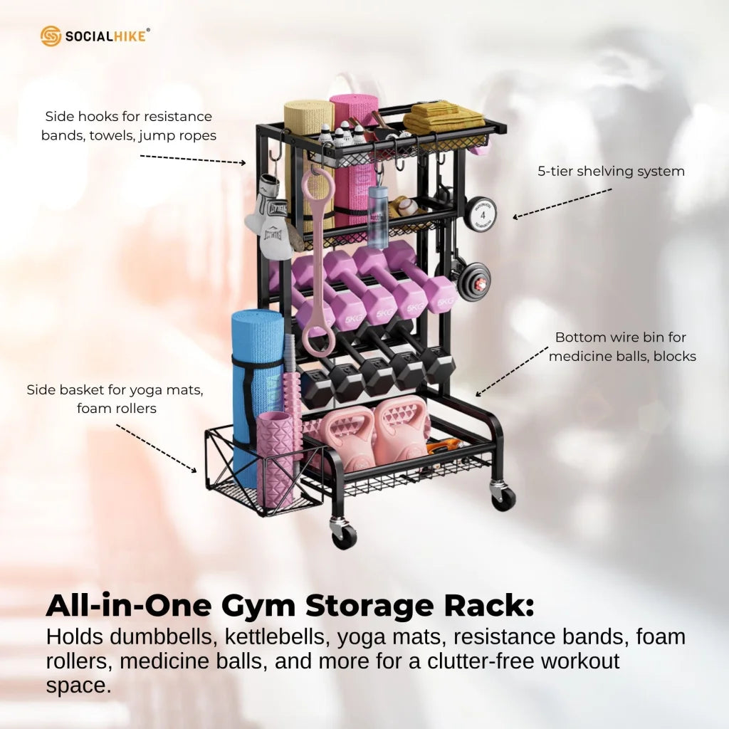 Social Hike Gym Equipment Storage Rack on Wheels