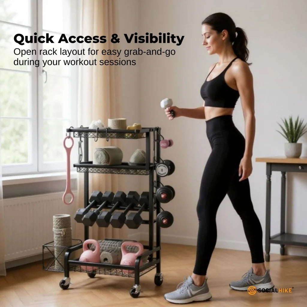Social Hike Gym Equipment Storage Rack on Wheels