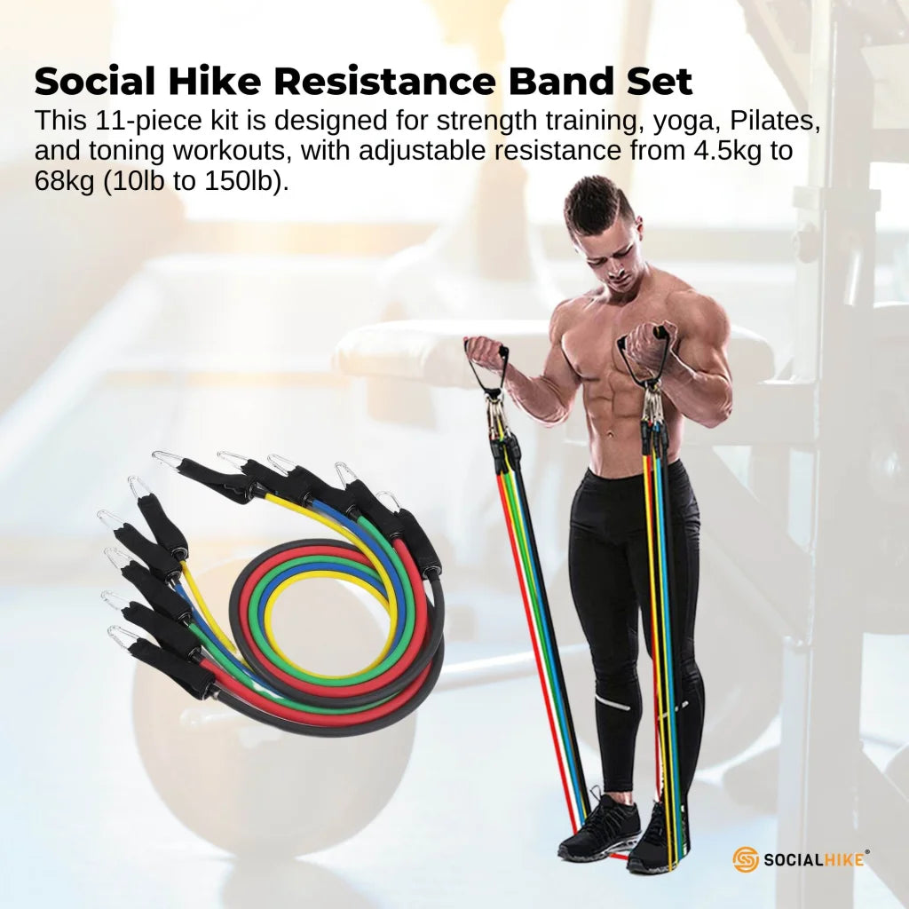 68kg hike resistance band with pack contents and accessory layout