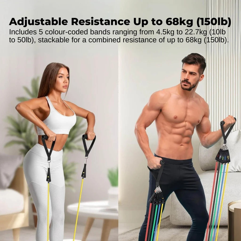 Hike resistance band with compact layout and accessory details