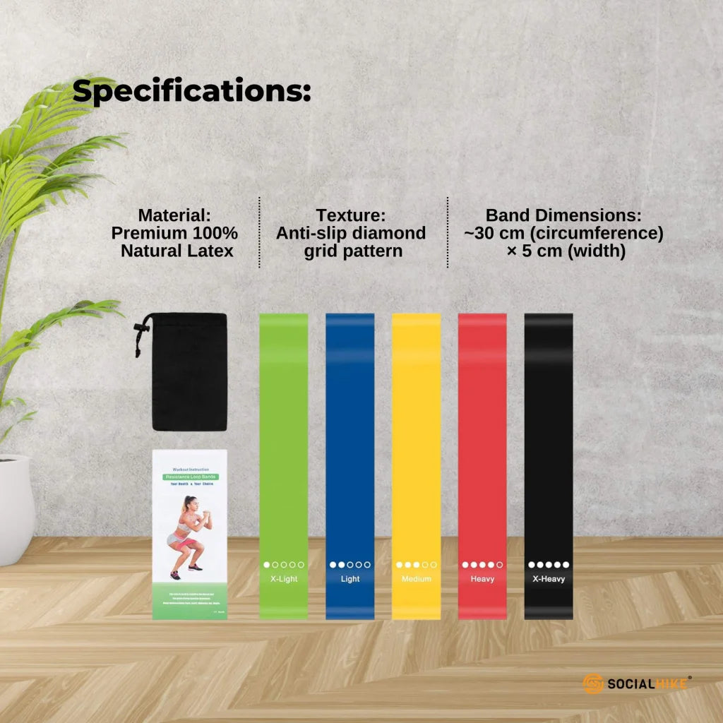 Social Hike Resistance Bands 5-Pack – Anti-Slip Latex