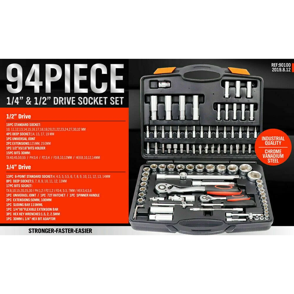 Socket Ratchet Wrench Set 94Pc Screwdriver Bits Extension