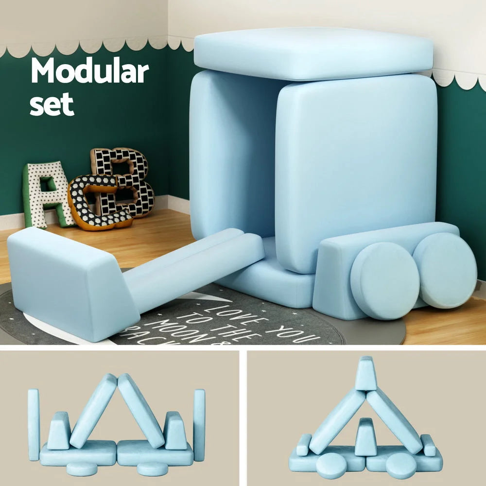 Sofa Bed 2 Seater Kid DIY Play Couch - Velvet Blue