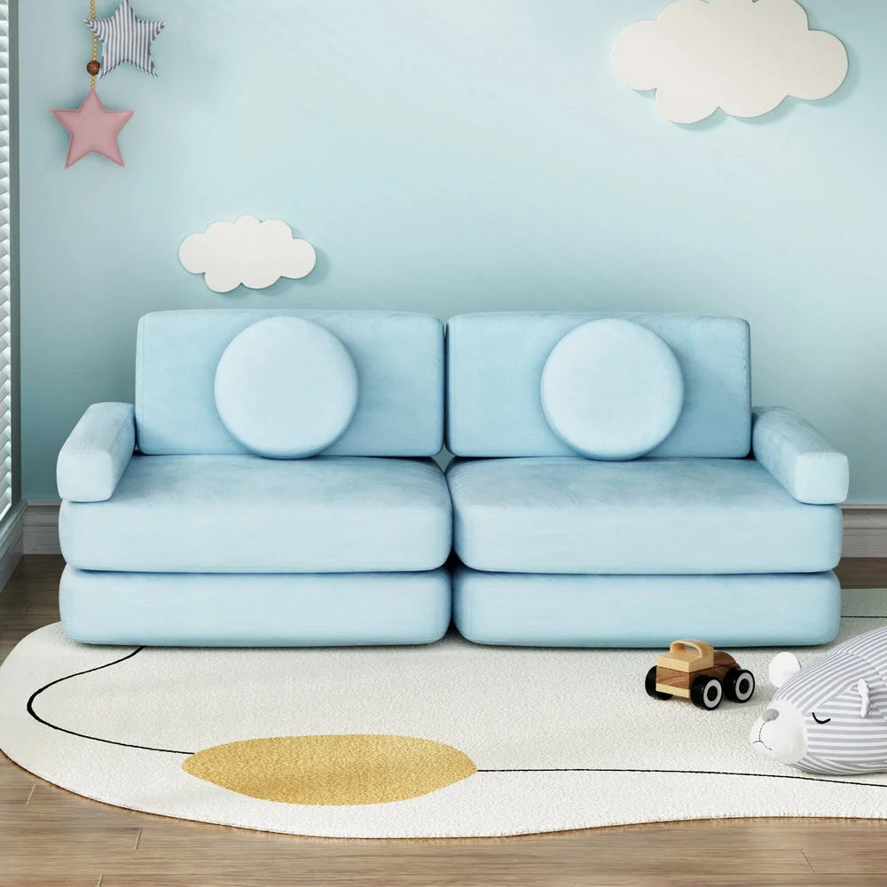 Sofa Bed 2 Seater Kid DIY Play Couch - Velvet Blue