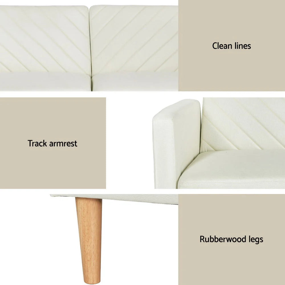 Sofa Bed 3-Seater Tilted Faux - Beige - Furniture