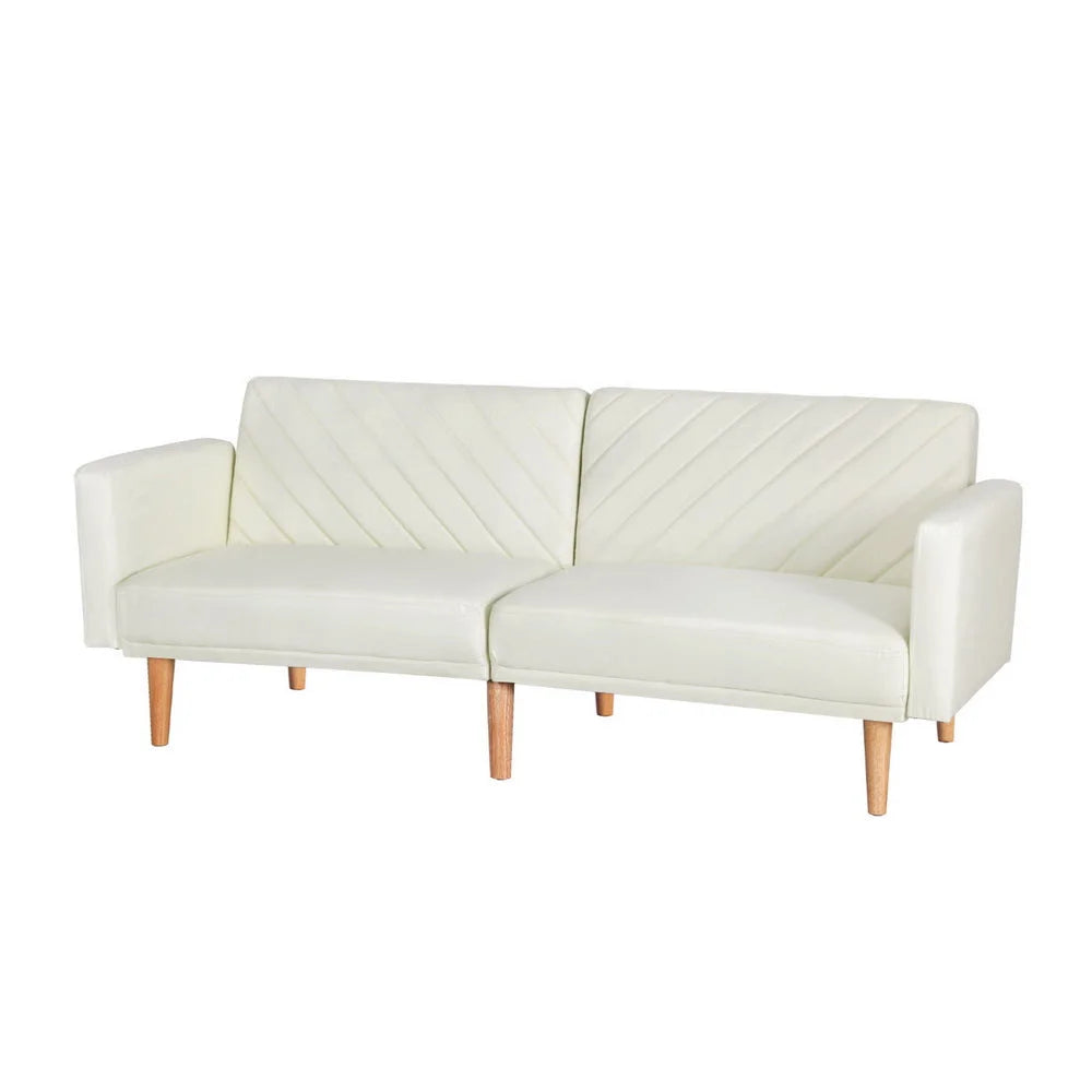 Sofa Bed 3-Seater Tilted Faux - Beige - Furniture