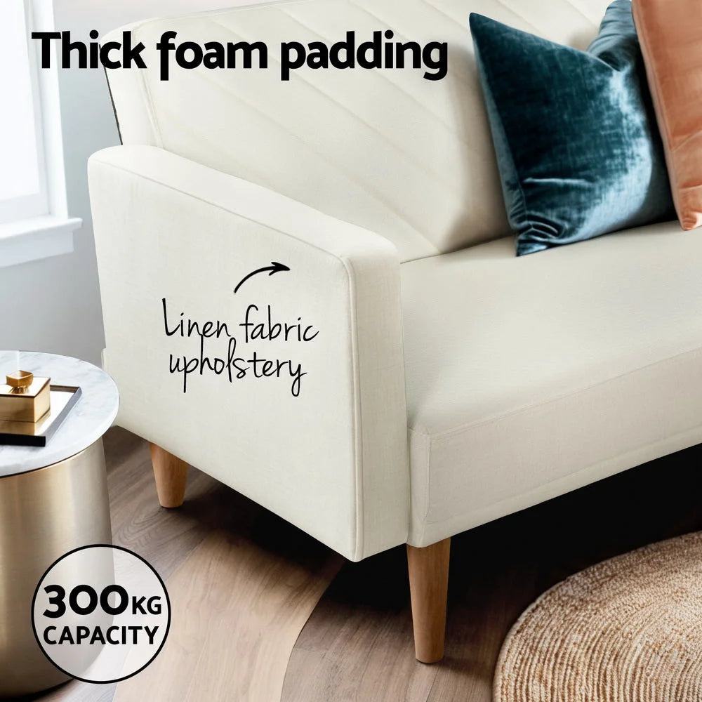 Sofa Bed 3-Seater Tilted Faux - Beige - Furniture