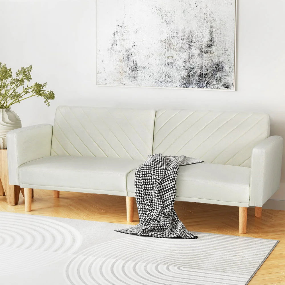 Sofa Bed 3-Seater Tilted Faux - Beige - Furniture
