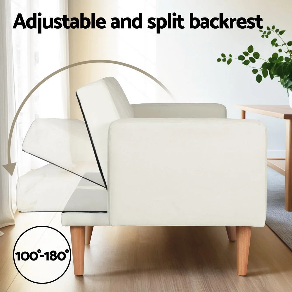 Sofa Bed 3-Seater Tilted Faux - Beige - Furniture