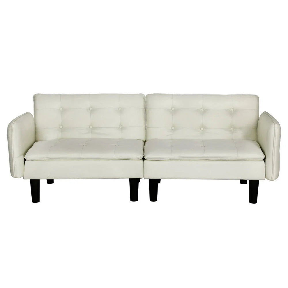 Sofa Bed 3 Seater Tufted Faux beige furniture 113