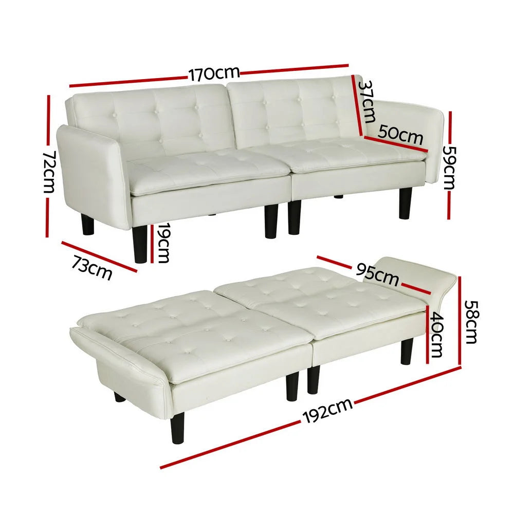 Sofa Bed 3-Seater Tufted Faux