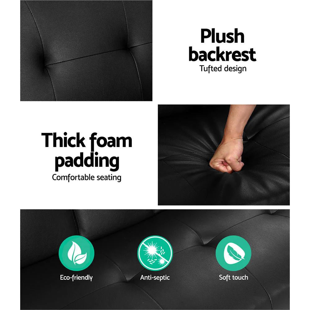 Sofa Bed Lounge Futon Couch 3 Seater Leather Cup Holder