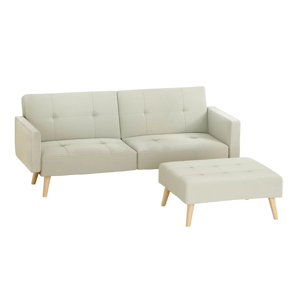 Sofa Bed Ottoman 3 Seater Faux Linen - Beige - Furniture