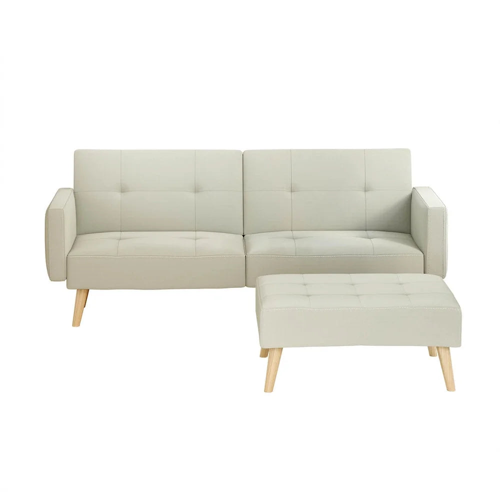 Sofa Bed Ottoman 3 Seater Faux Linen - Beige - Furniture