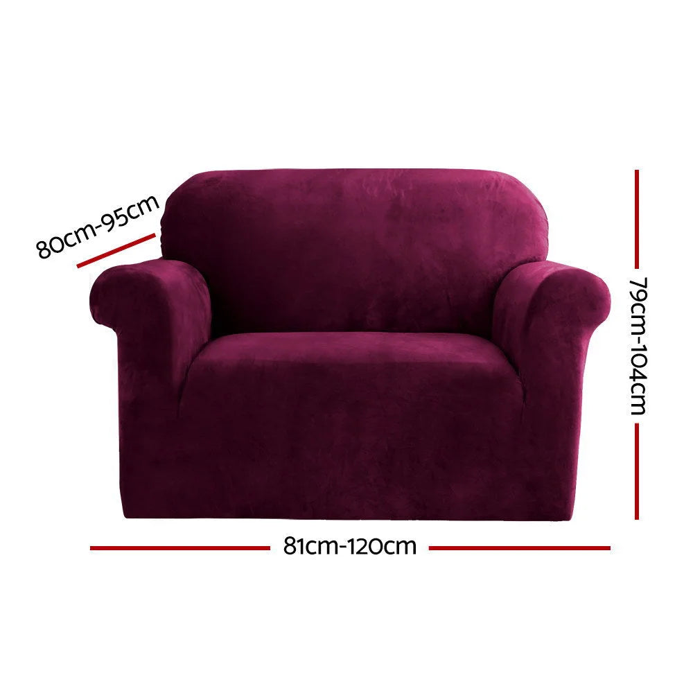 Sofa Cover Couch Covers 1 Seater Velvet ruby red