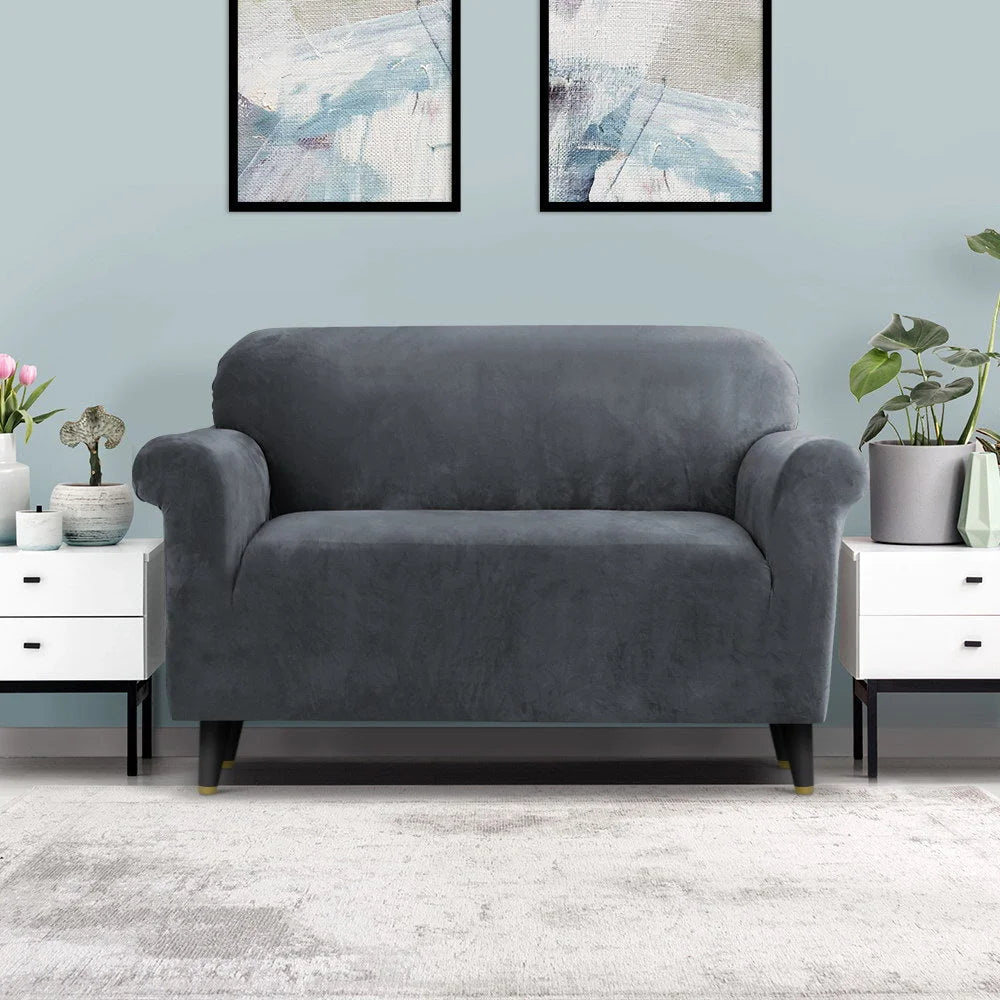 Sofa Cover Couch Covers 2 Seater Velvet grey 795