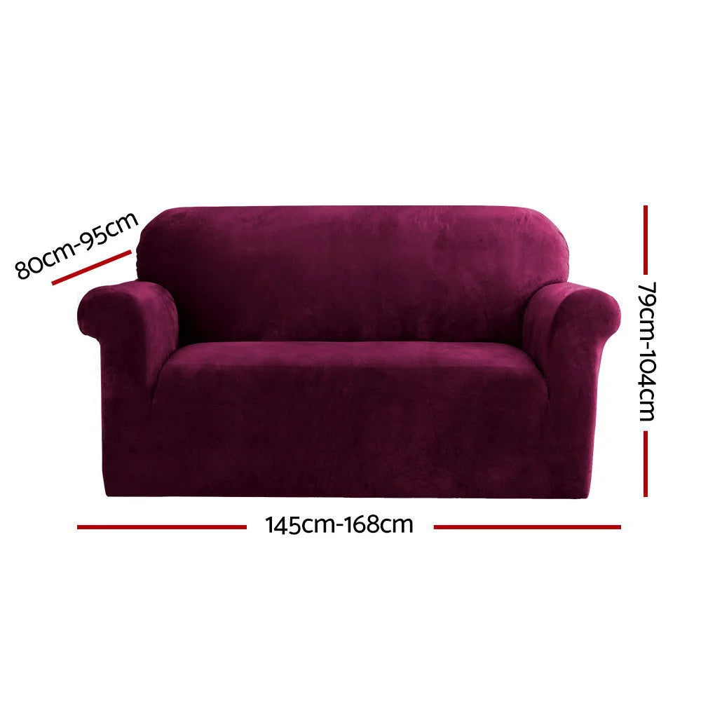 Sofa Cover Couch Covers 2 with Seater Velvet Ruby Red