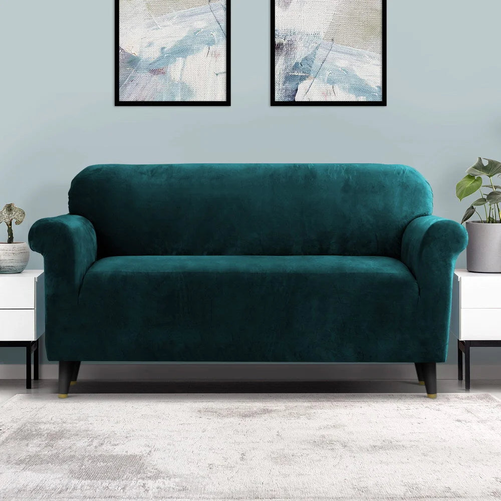 Sofa Cover Couch Covers 3 Seater Velvet - Agate Green