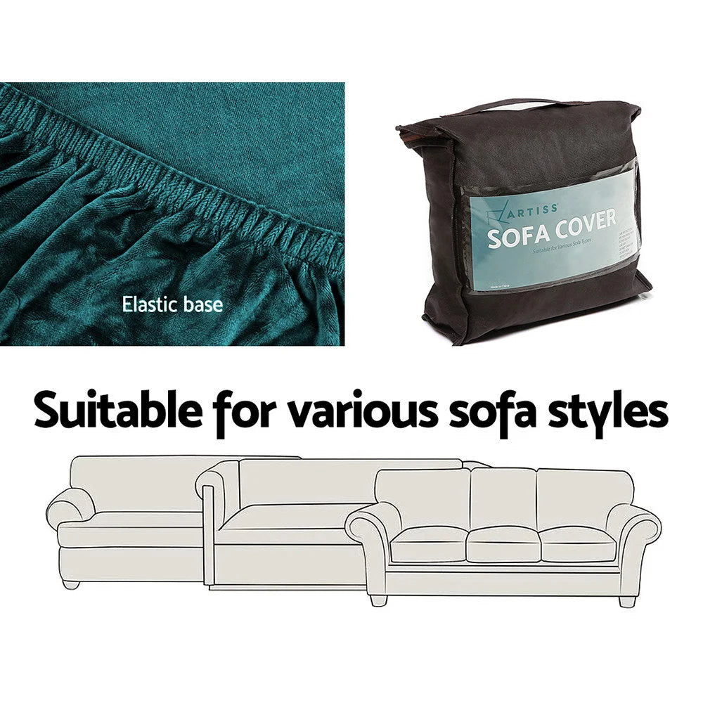 Sofa Cover Couch Covers 3 Seater Velvet - Agate Green