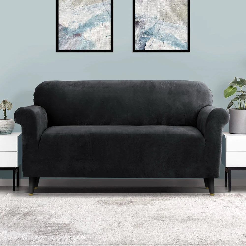 Sofa Cover Couch Covers 3 Seater Velvet black 501