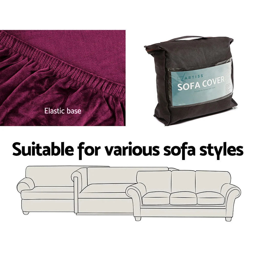 Sofa Cover Couch Covers 3 Seater Velvet - Ruby Red