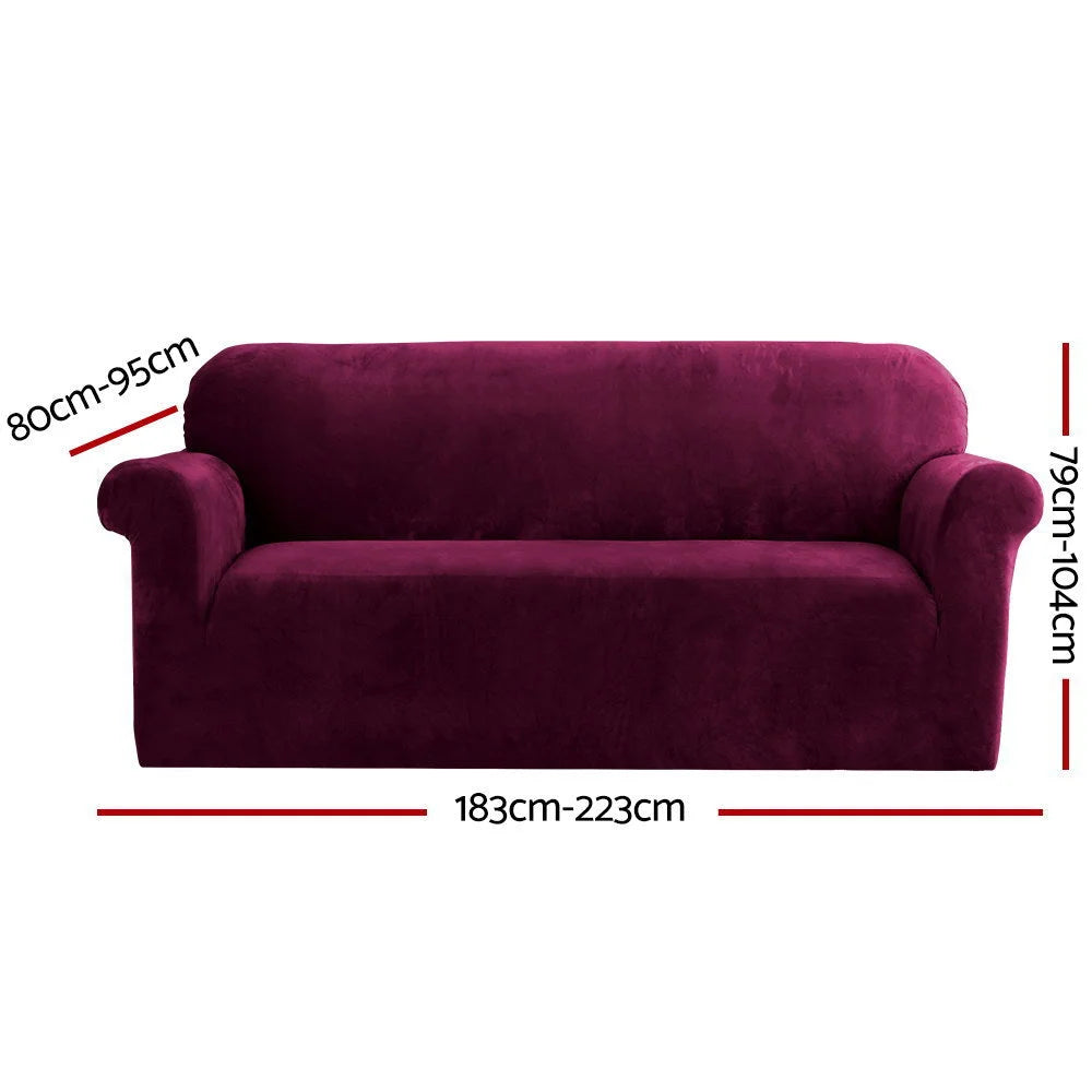 Red velvet sofa cover couch with cover fabric and edge stitching