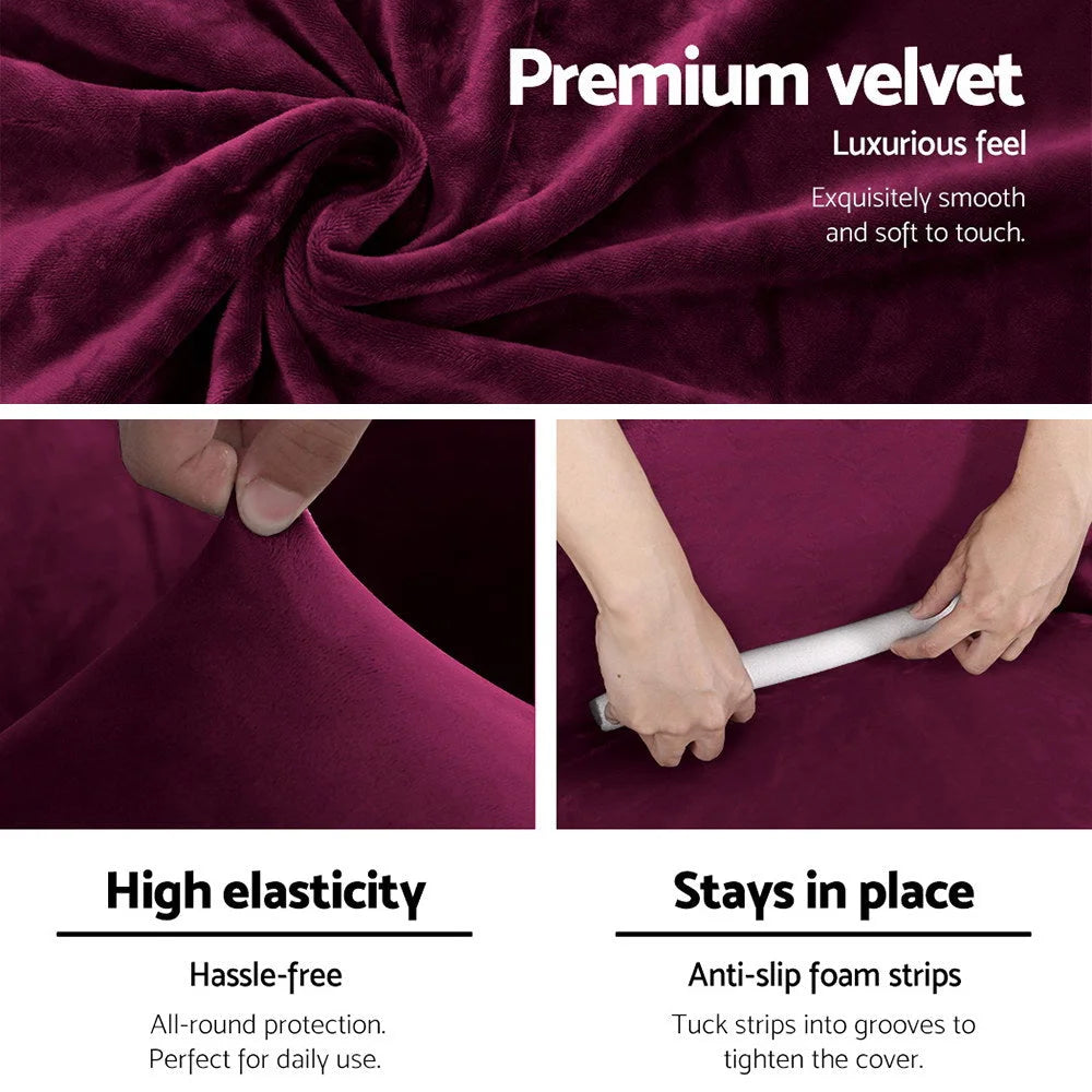Sofa Cover Couch Covers 3 Seater Velvet ruby red