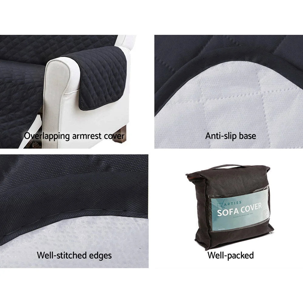 Sofa cover couch with compact layout and accessory details