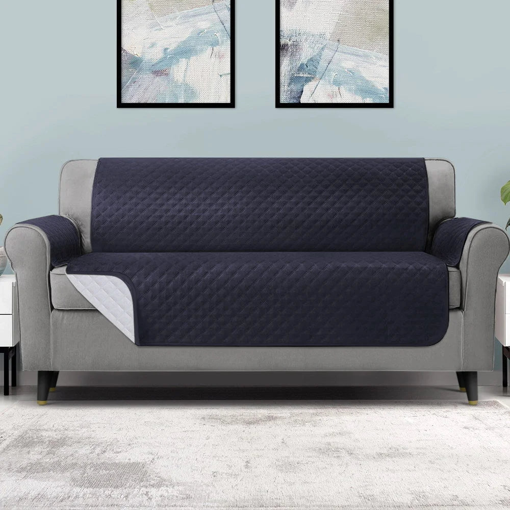 Grey sofa cover couch with pack contents and accessory layout