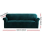Green velvet sofa cover couch with component details and storage context