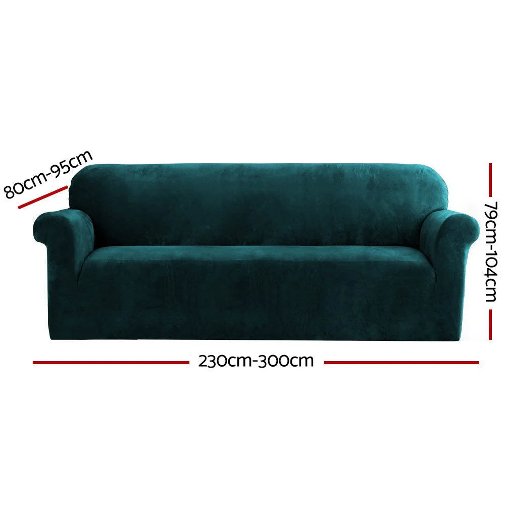 Green velvet sofa cover couch with component details and storage context
