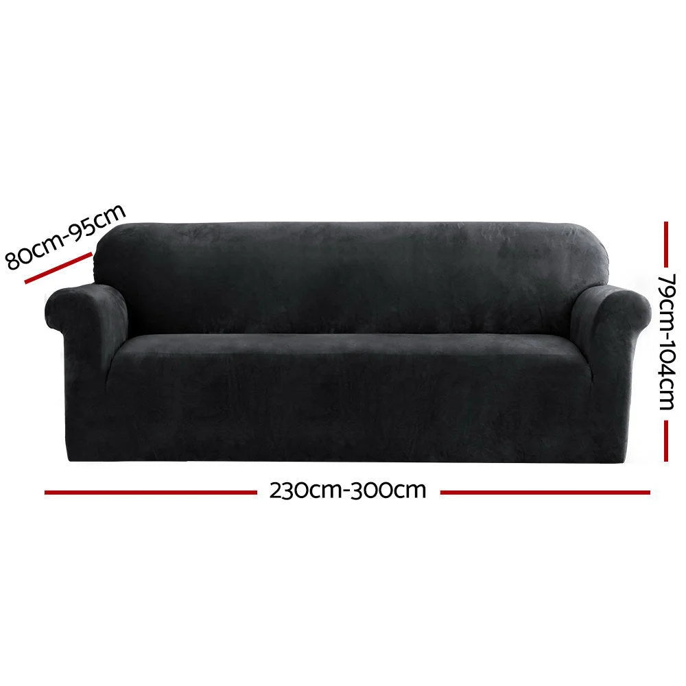 Sofa Cover Couch Covers 4 Seater Velvet black 390