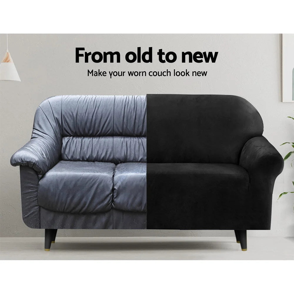 Sofa Cover Couch Covers 4 Seater Velvet black 486