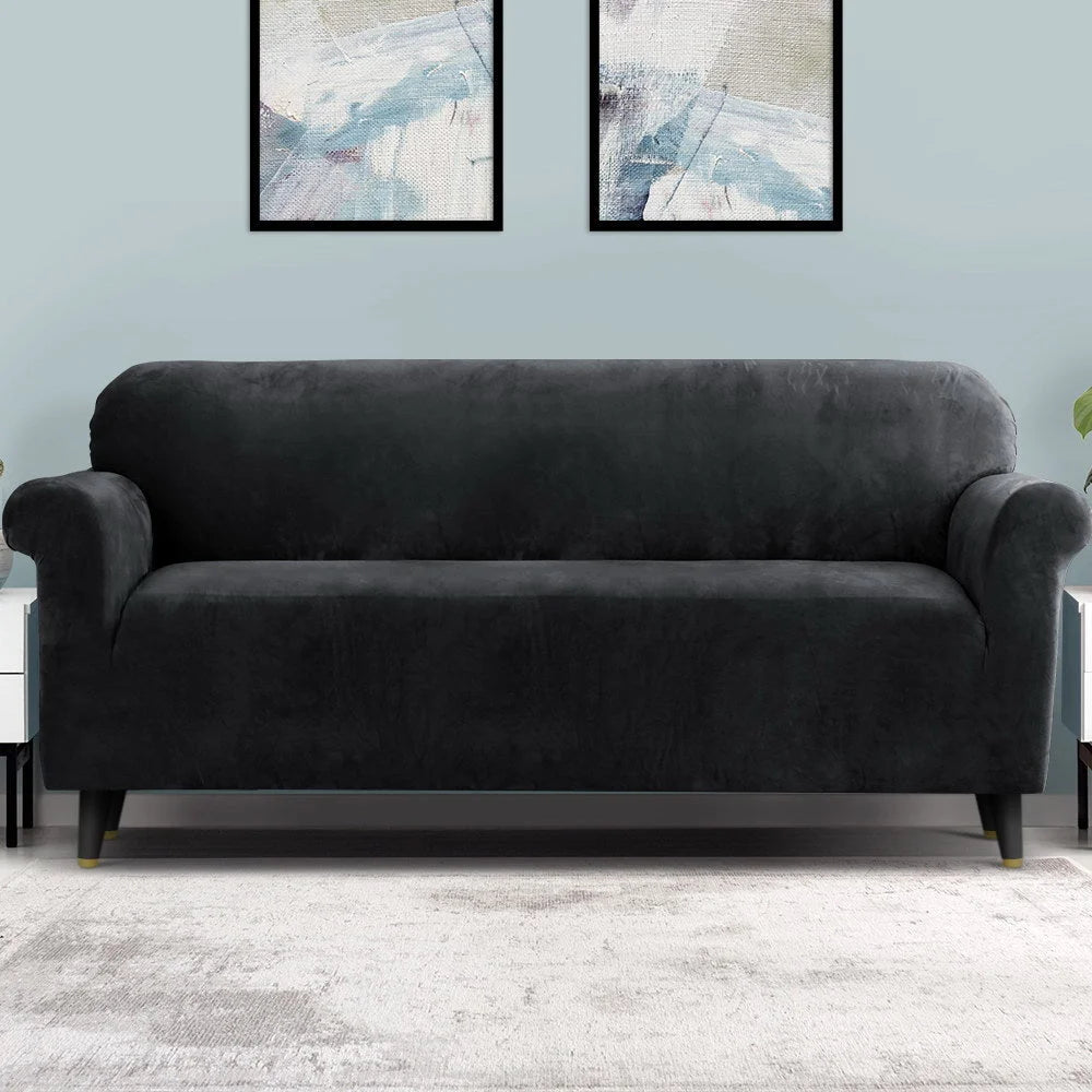 Sofa Cover Couch Covers 4 Seater Velvet black 562