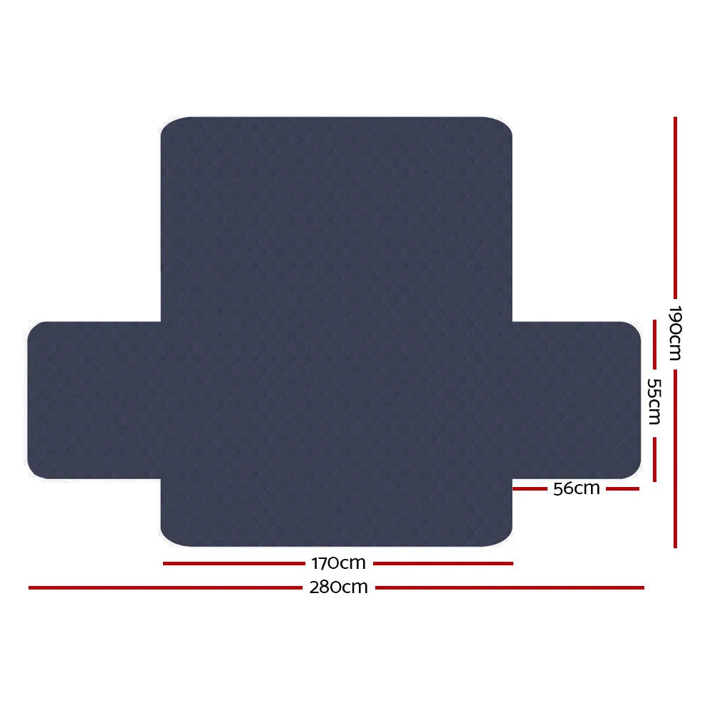 Grey sofa cover quilted with cover fabric and edge stitching