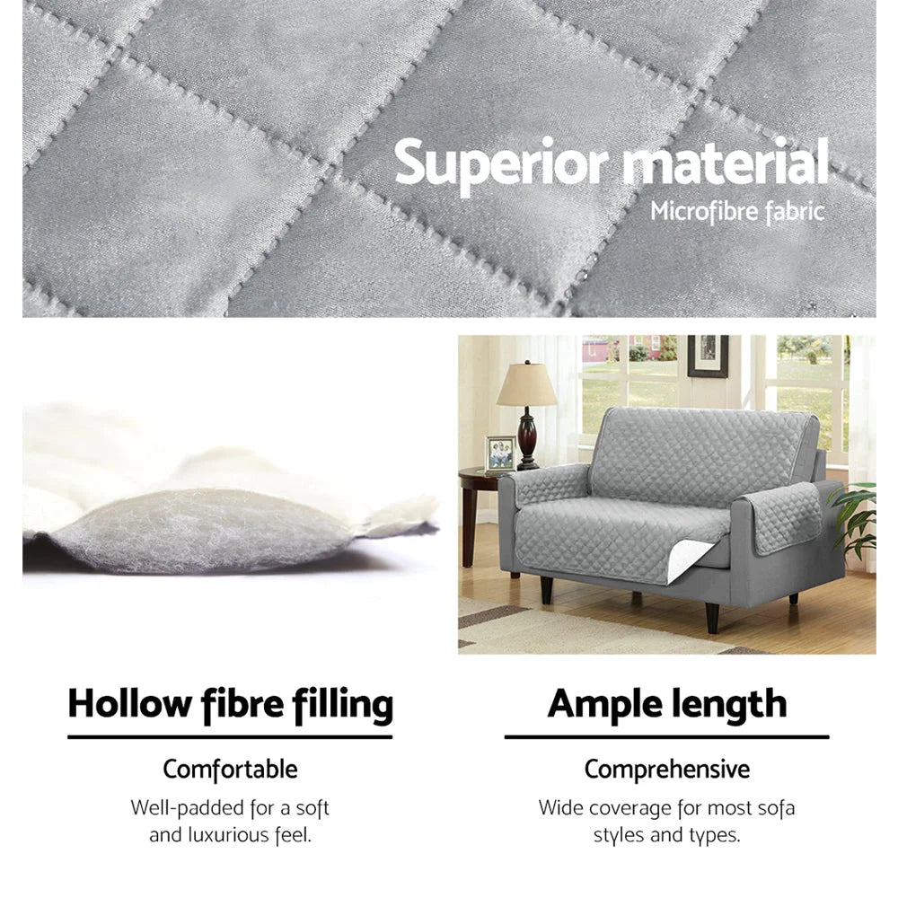 Sofa cover quilted with colour matched pieces and support fittings