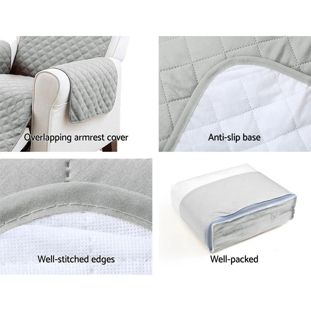Sofa cover quilted with storage shelves and support legs