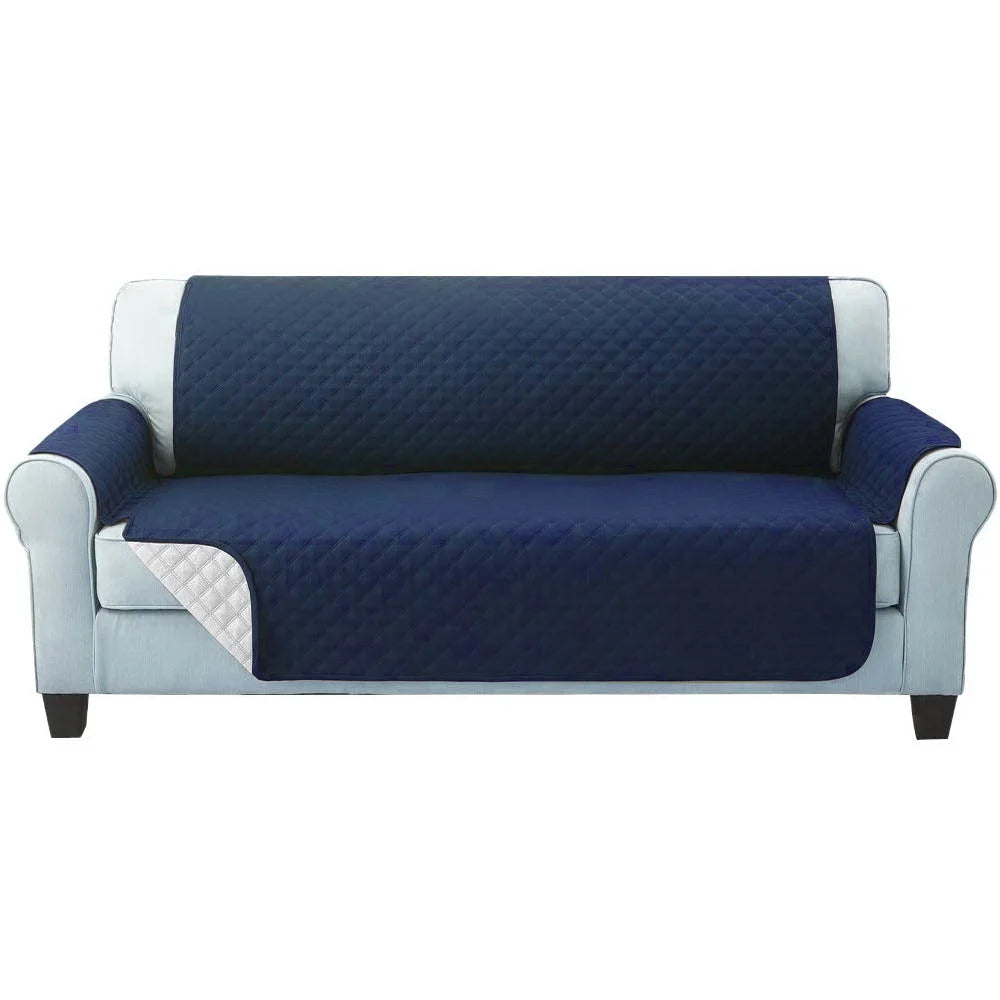 Sofa cover quilted with folded edge and material layering