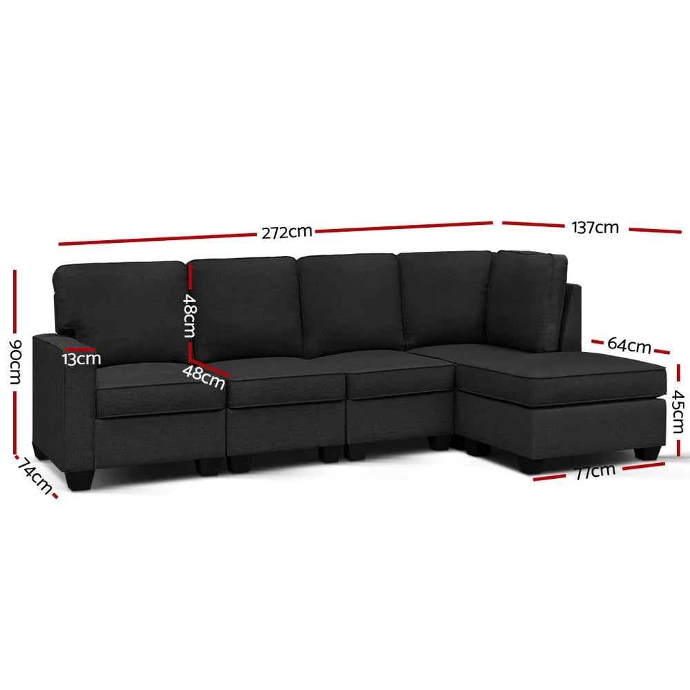 Sofa Lounge Set 5 Seater Chaise Chair Suite Couch Dark Grey