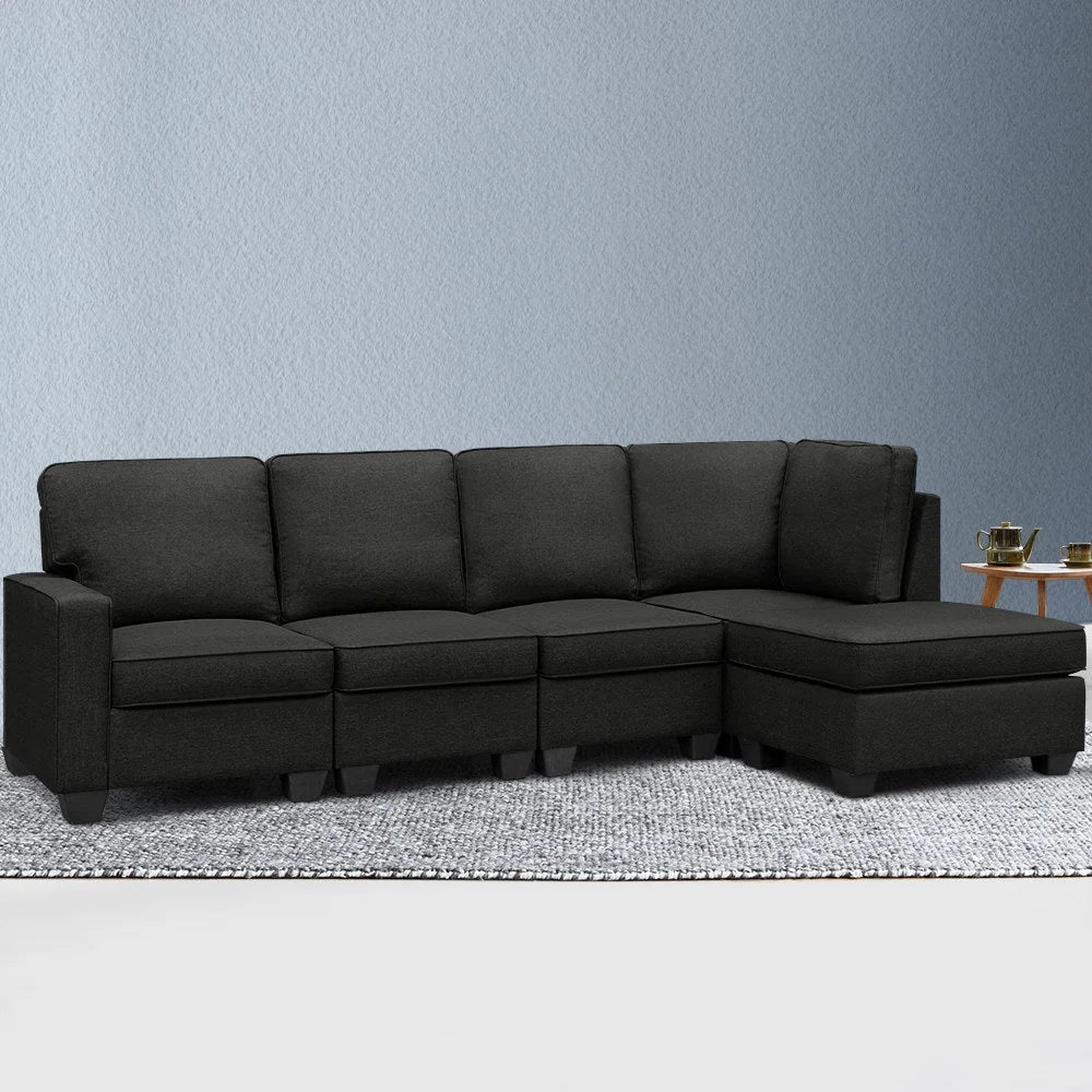 Sofa Lounge Set 5 Seater Chaise Chair Suite Couch Dark Grey