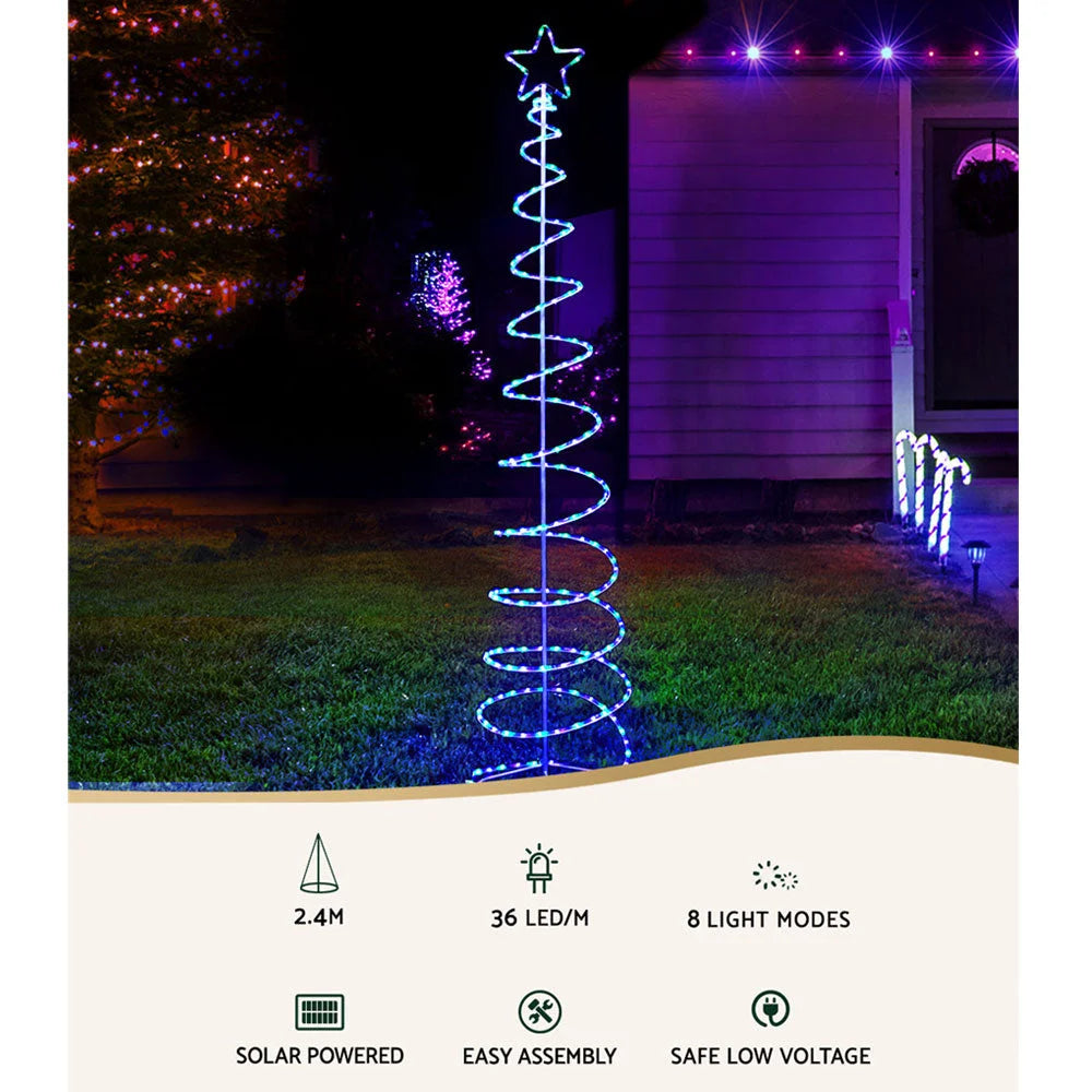 Solar Christmas Tree 2.4m Motif Lights 8 Modes Multi-Colour