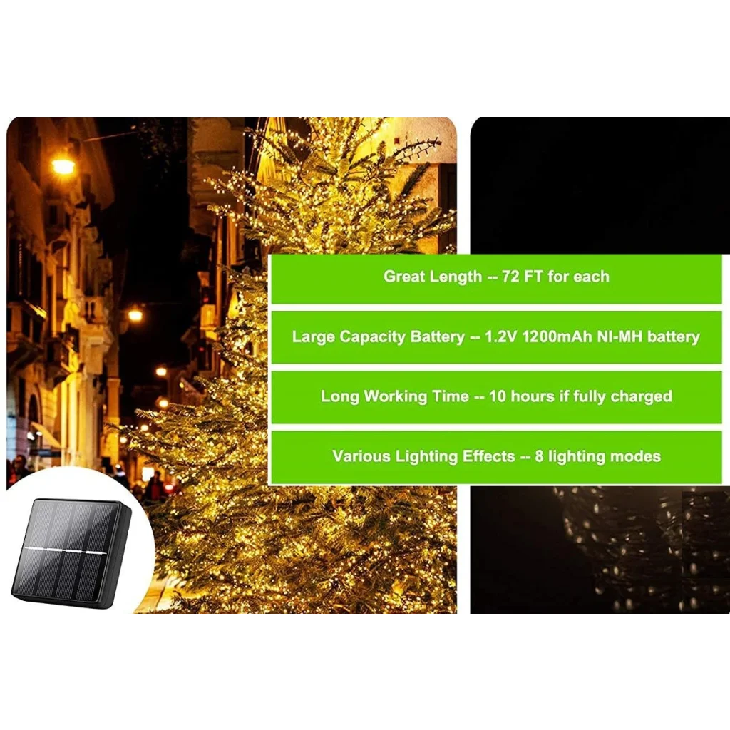 Solar Fairy Lights 200 Waterproof LED Outdoor with 8