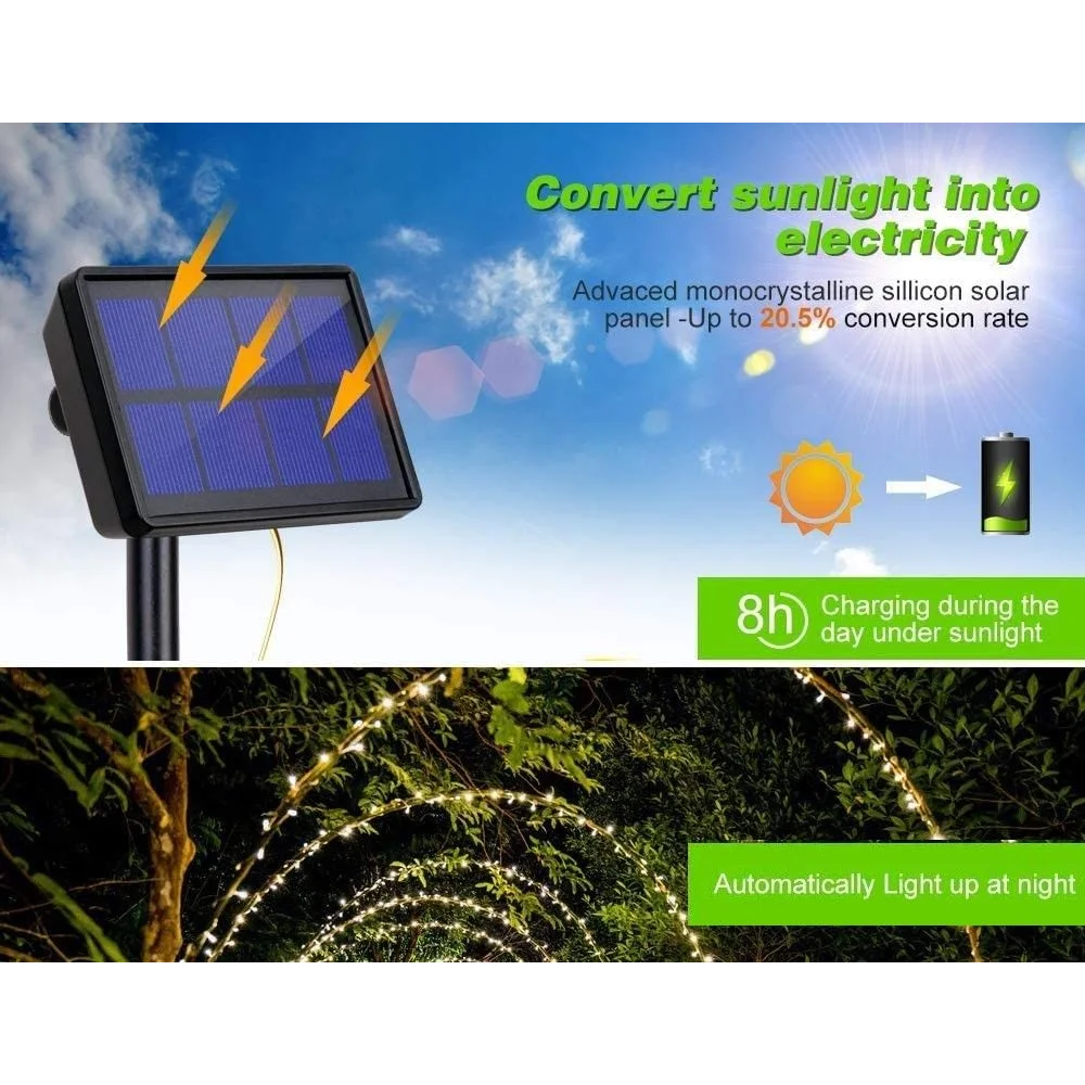 Solar Fairy Lights 200 Waterproof LED Outdoor with 8