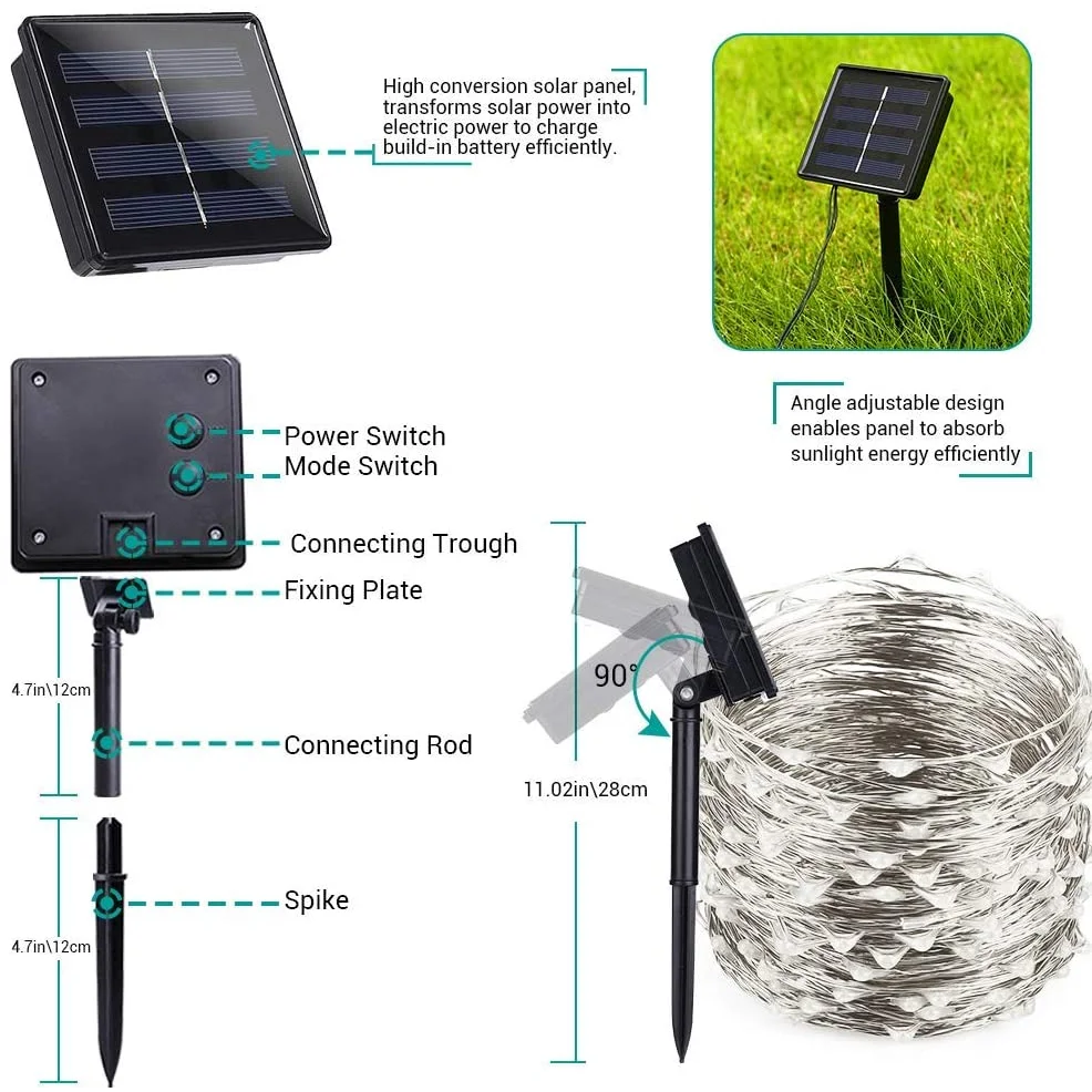 Solar Fairy Lights 200 Waterproof LED Outdoor with 8