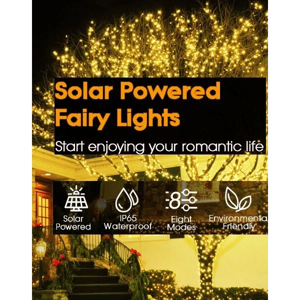 Solar Fairy Lights 200 Waterproof LED Outdoor with 8
