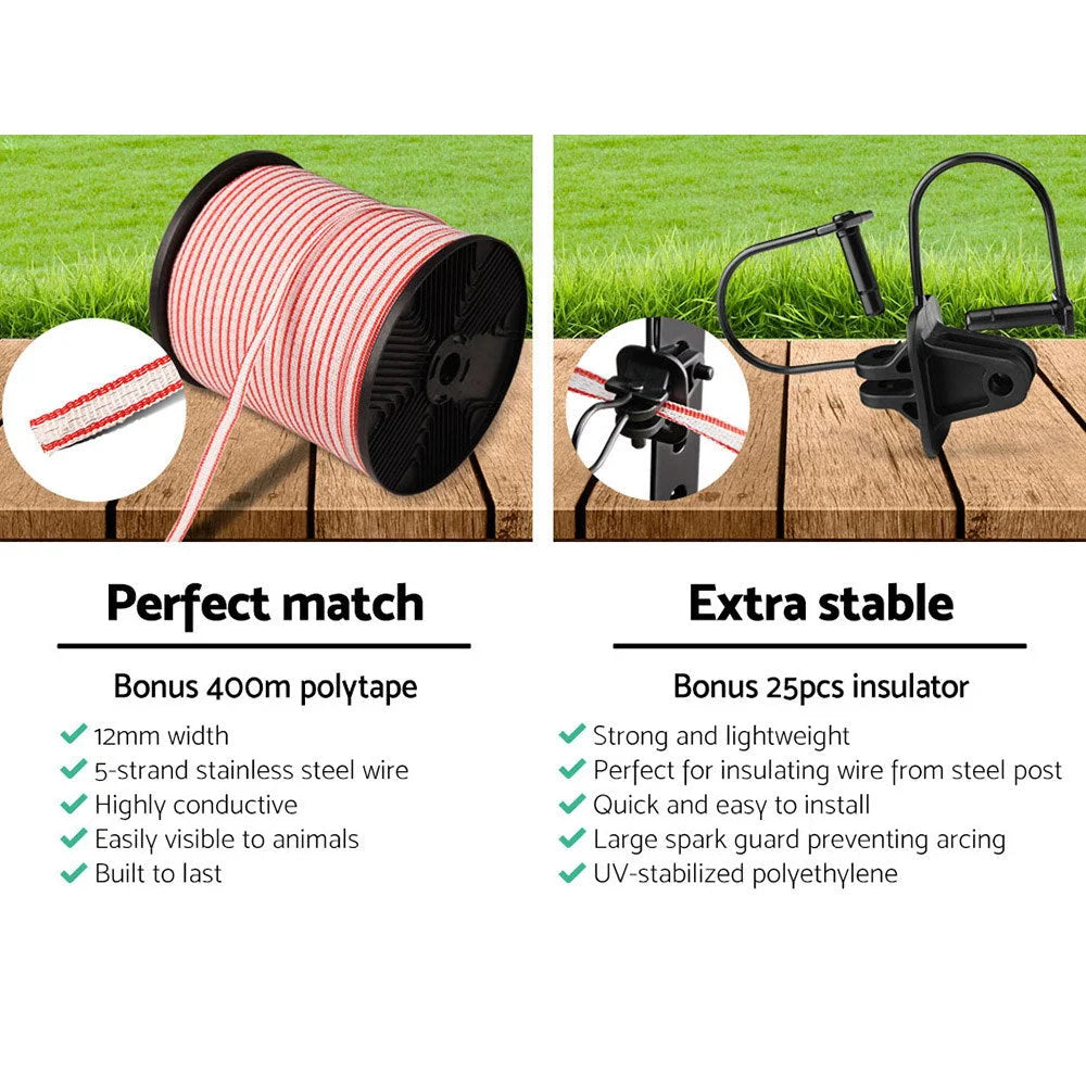 Solar Fence Energiser 3 km with 400 m Tape & 25 Insulators